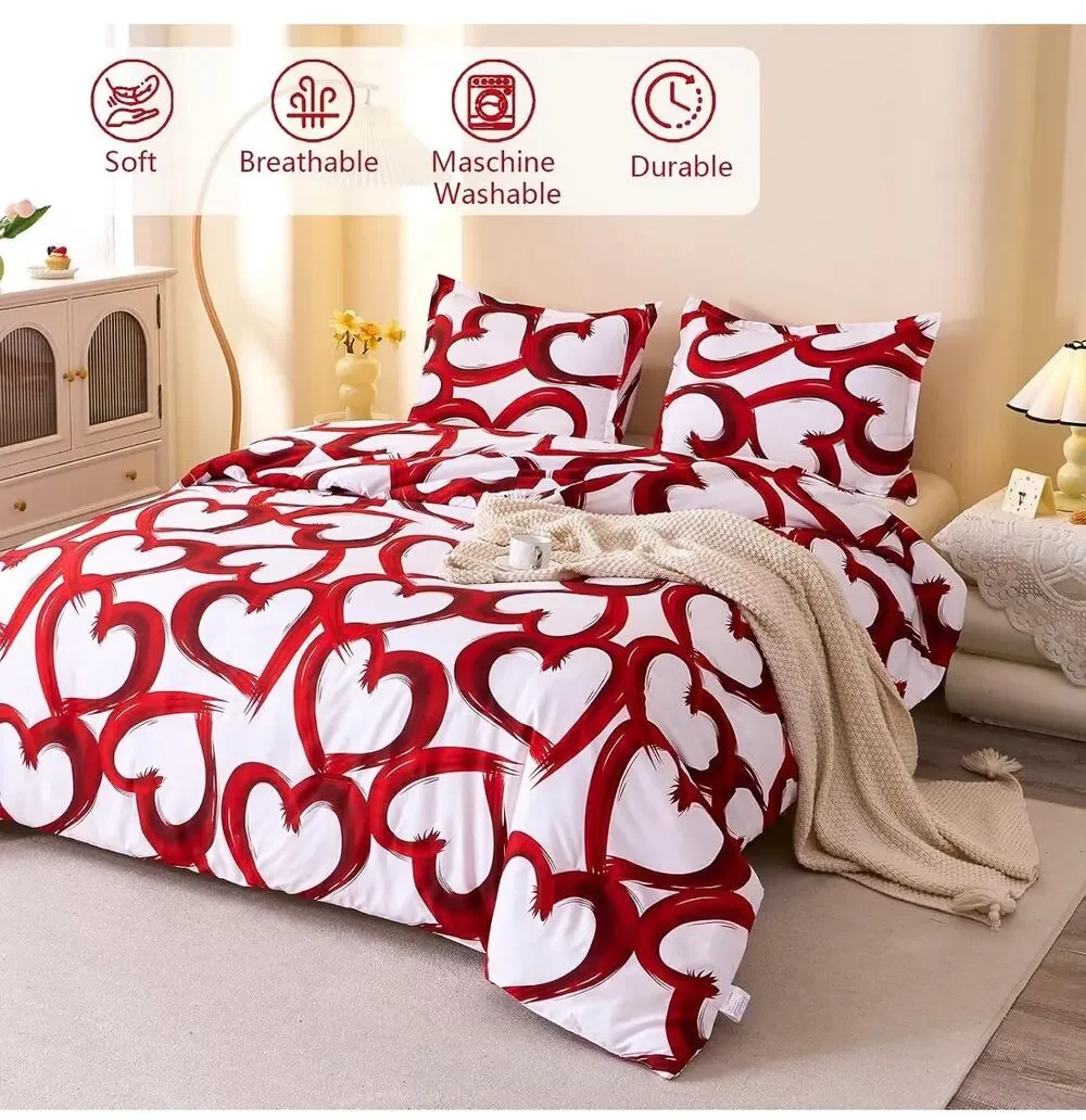 Caressma Comforter Set Heart Bedding King Size 3 Pieces with Pillowshams
